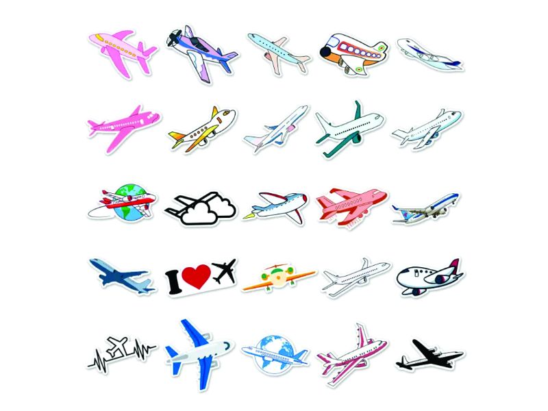Airplane Sticker Set for Kids, 50 Pieces