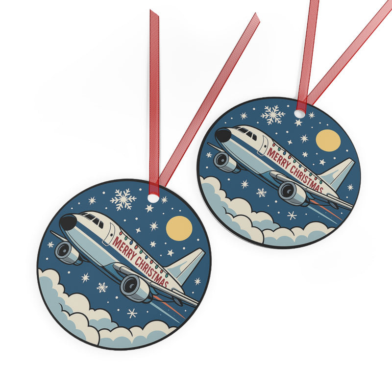 Durable Metal Airplane Ornament with Red Ribbon
