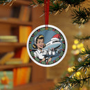 Vintage Blonde Stewardess Christmas Aviation Design Metal Ornaments