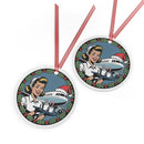 Vintage Blonde Stewardess Christmas Aviation Design Metal Ornaments