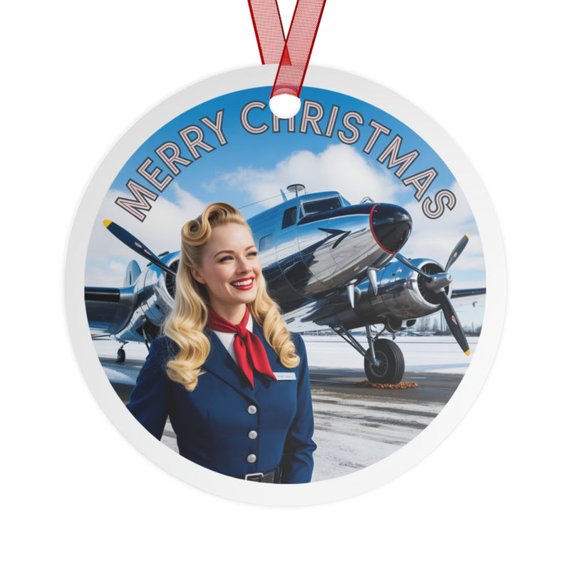 Metal Ornament Vintage Flight Attendant DC-3 Christmas Pose Aviation Lover Ornament