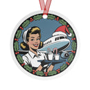 Vintage Blonde Stewardess Christmas Aviation Design Metal Ornaments