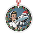 Vintage Blonde Stewardess Christmas Aviation Design Metal Ornaments