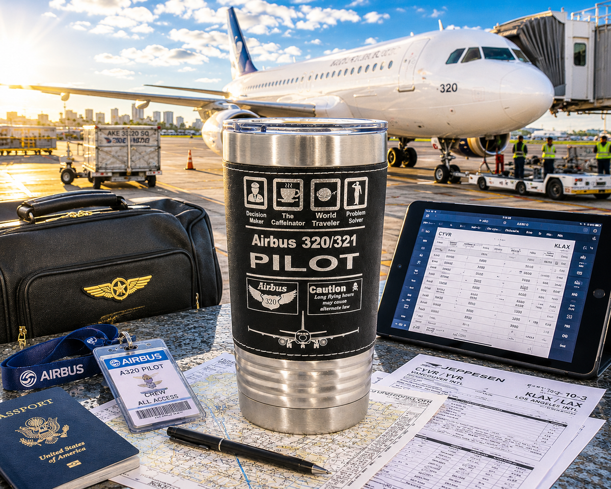 Airbus Pilot Gift | Leather Tumbler | Airbus 320
