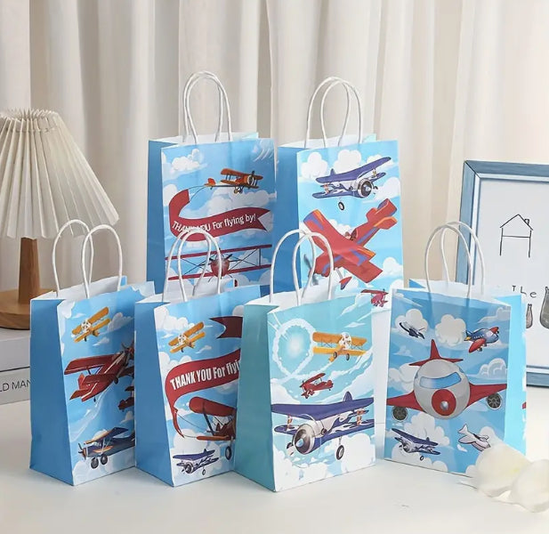 12 Piece Airplane Themed Gift Bag, Pack of Twelve Bags