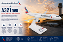 Model of American Airlines A321neo airplane with sunset at an airport in the background