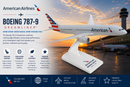 Model of an American Airlines Boeing 787-9 Dreamliner with sunset background