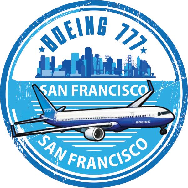 San Francisco Boeing 777 Sticker, SFO Domicile, San Francisco Based Pilots