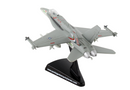 Top-down perspective of F/A-18C die-cast model on plastic stand