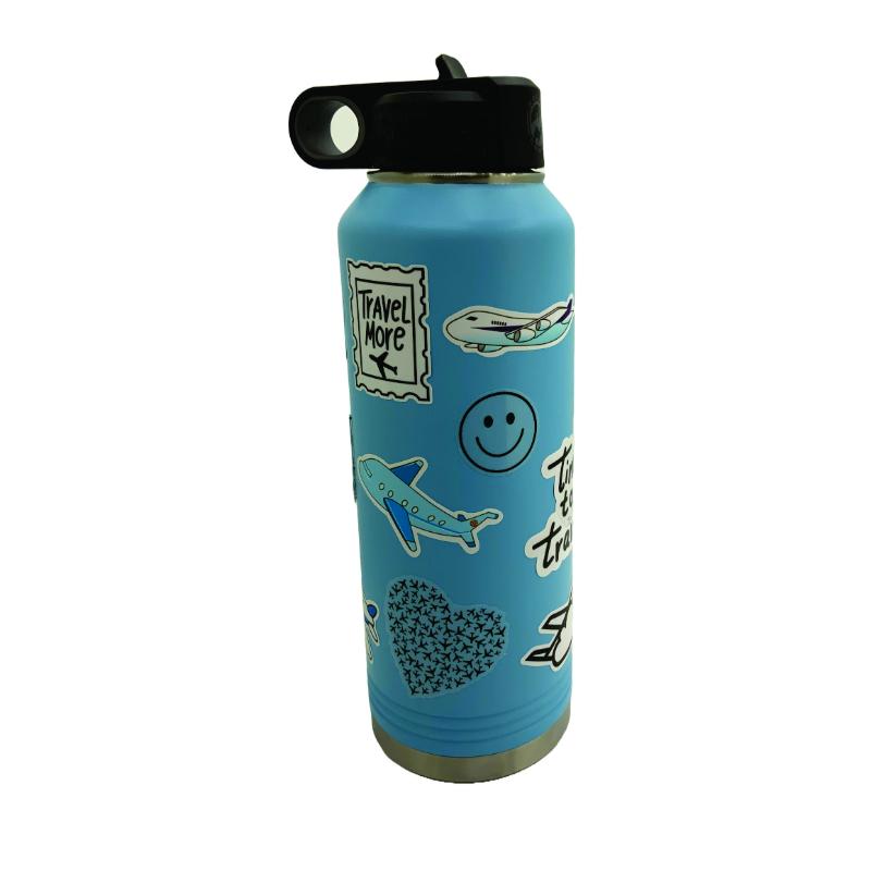 Water Bottle and Matching Decorative Airplane Sticker Kit