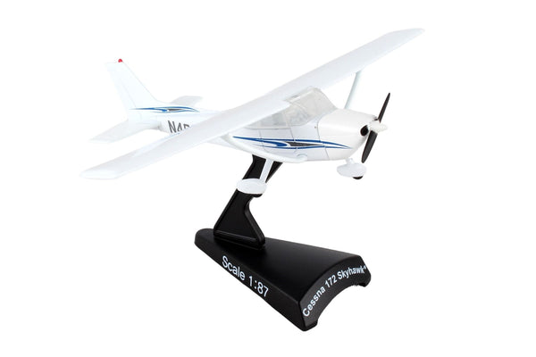 Cessna 172 Skyhawk die-cast model airplane on display stand