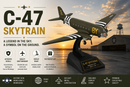 Model of a C-47 Skytrain airplane with sunset background