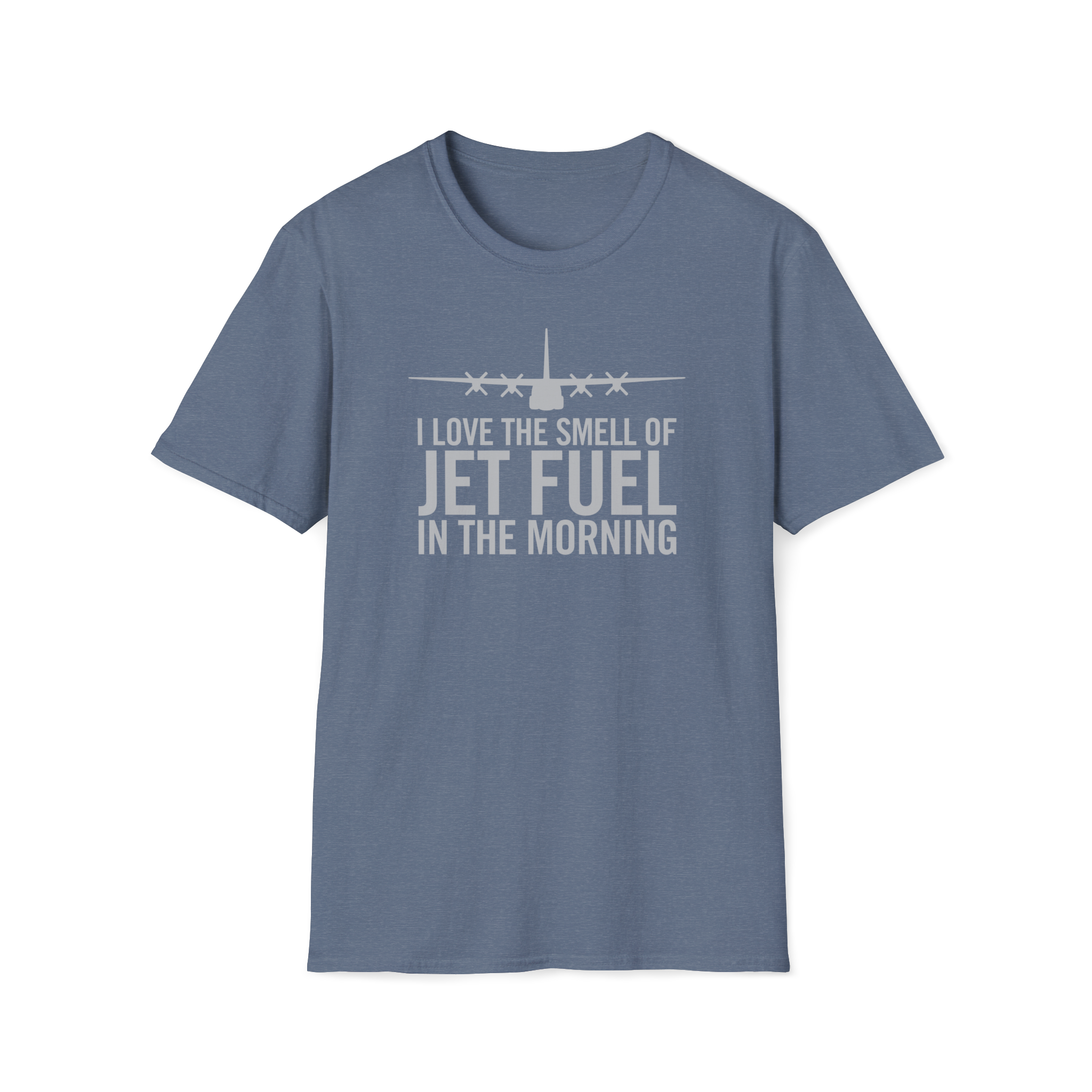 Indigo Blue C-130 t-shirt with airplane graphic and text on a white background