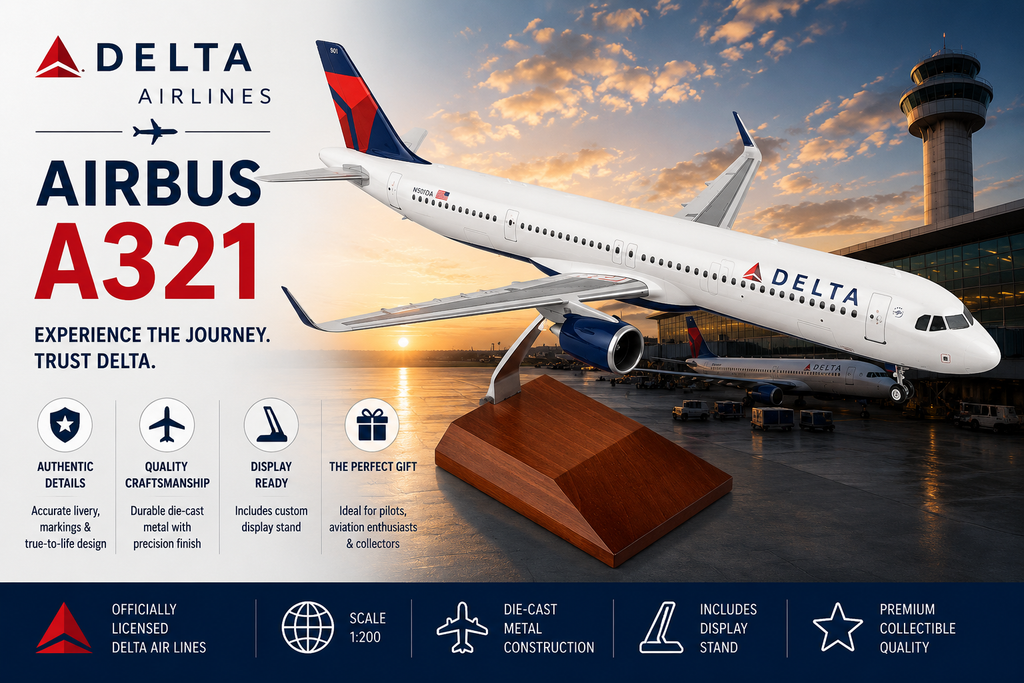 Delta Airbus A321 NEO, Airplane Model 1/100 with Wood Stand | Air