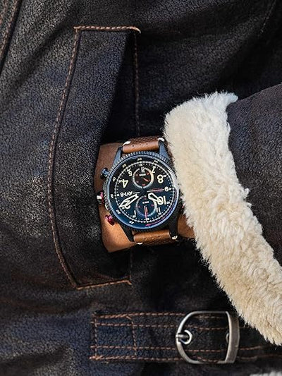 AVI-8 Orologio Pilota Uomo Hawker Hunter Duke Chronograph 43mm: Movimento Meca-Quartz Giapponese, Cinturino In Pelle, Ispirato All'Aviazione (Mod. AV-4080) - 3