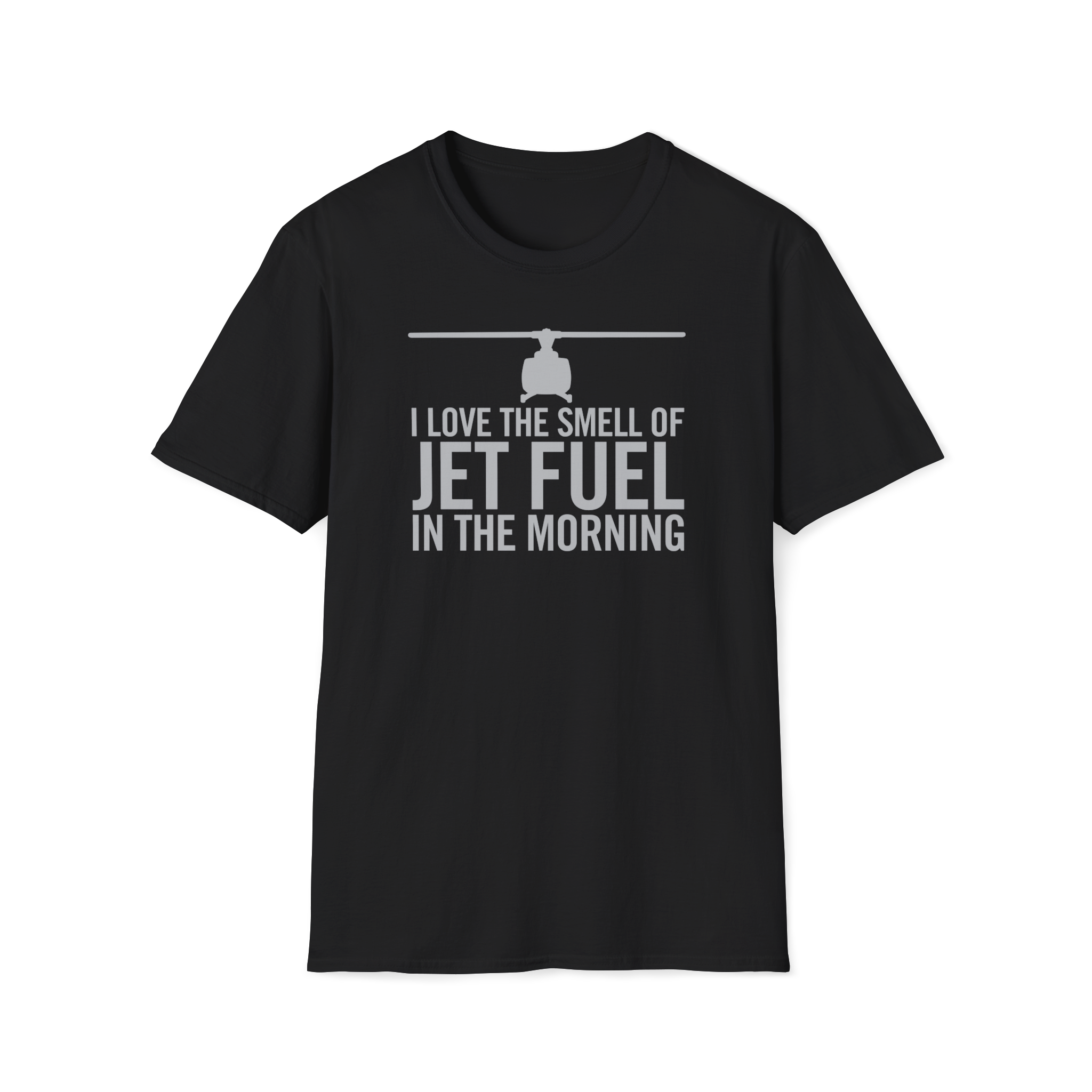 Black Huey t-shirt with white text and graphic on a white background