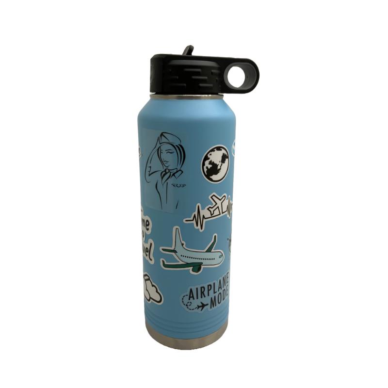 Water Bottle and Matching Decorative Airplane Sticker Kit