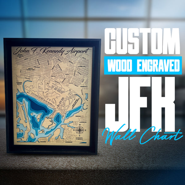 JFK Airport Custom Wood Engraved Airport Map, 3D Airport Map, Aeronautical Wall Art, Pilot Gift, Flight Crew Gift, Personalized Aviation Art