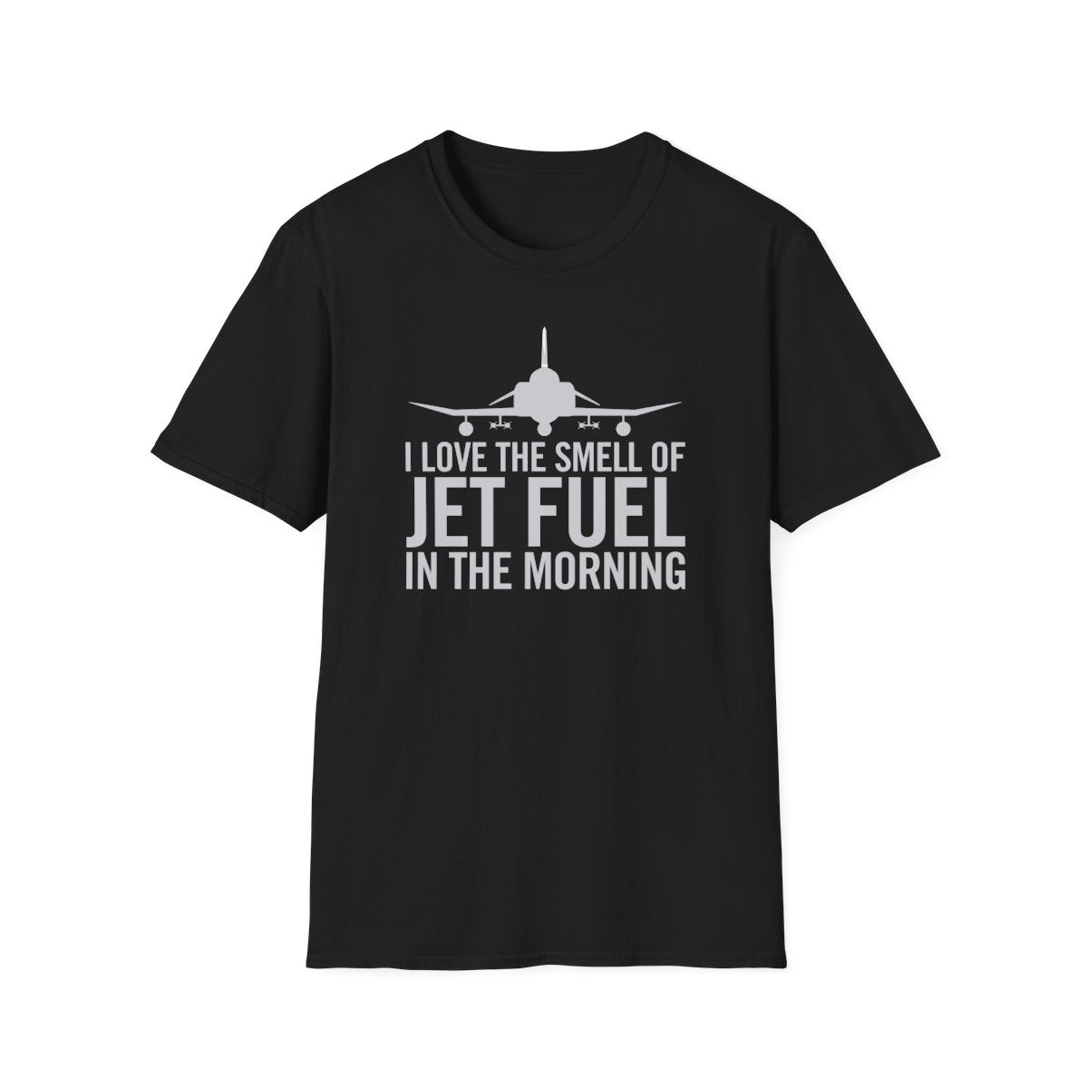 "Black Jet Fuel in the Morning Aviation T-Shirt - Front View"