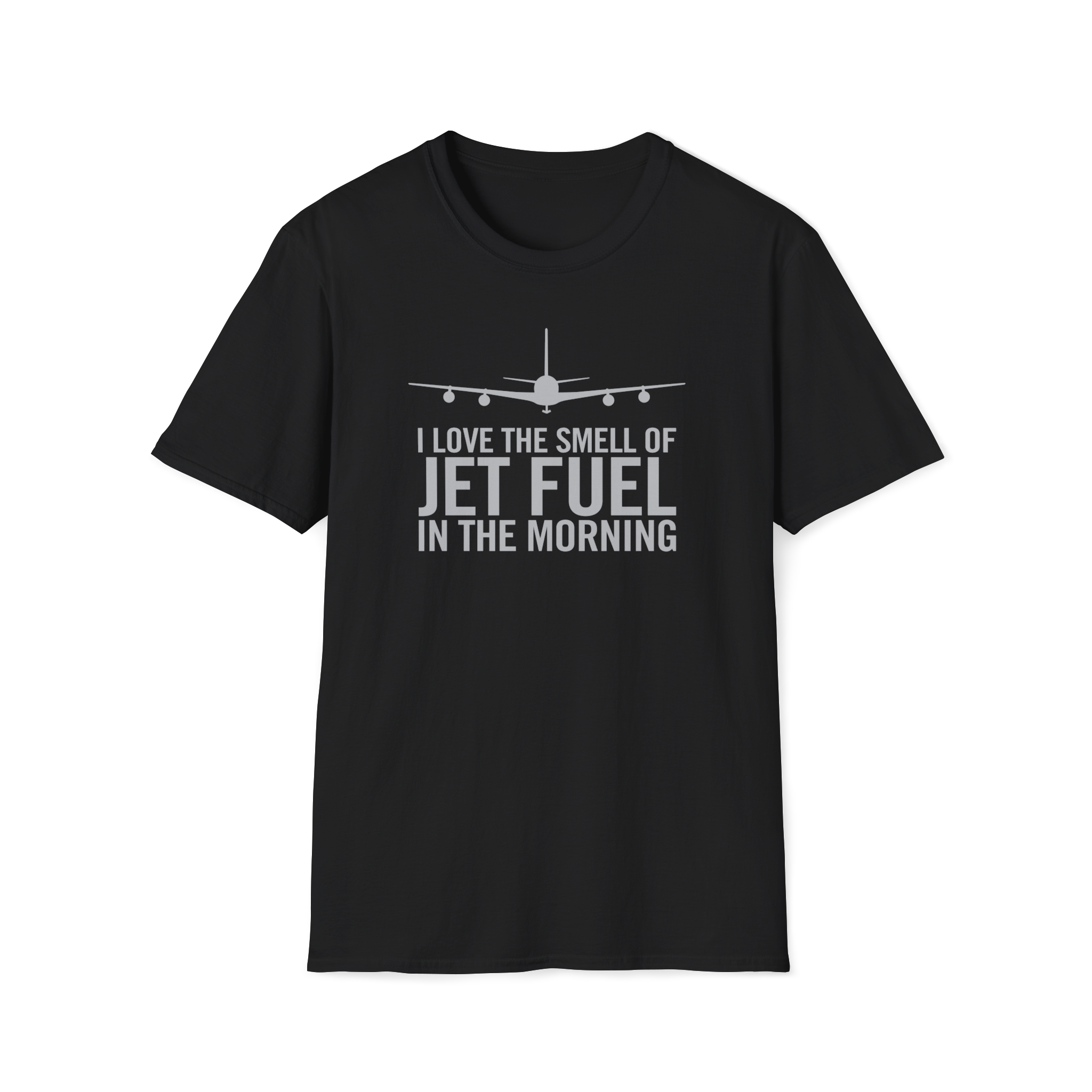 Black KC-135 t-shirt with airplane graphic and text on a white background