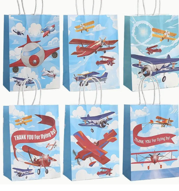 12 Piece Airplane Themed Gift Bag, Pack of Twelve Bags