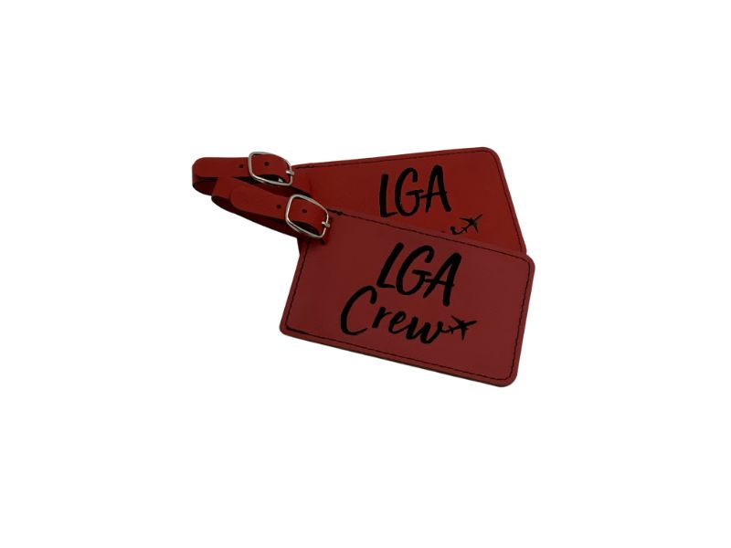 Red crew luggage tag New York
