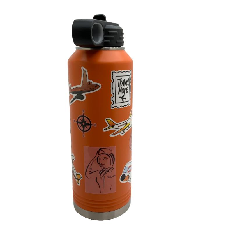 Orange Water Bottle, Matching Decorative Airplane Sticker, Kit