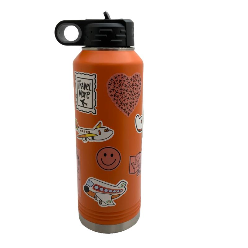 Orange Water Bottle, Matching Decorative Airplane Sticker, Kit