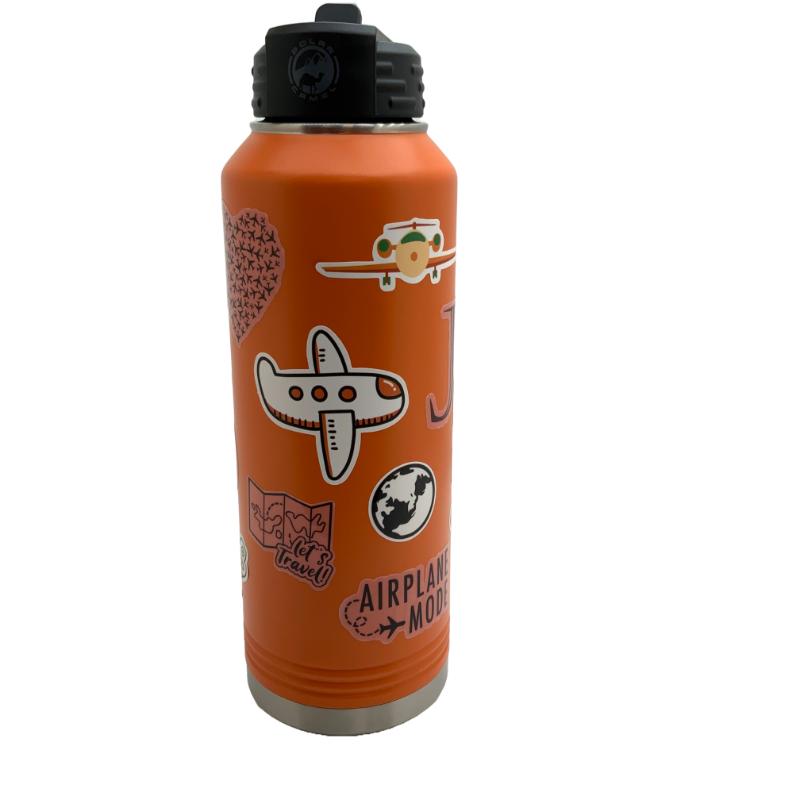 Orange Water Bottle, Matching Decorative Airplane Sticker, Kit