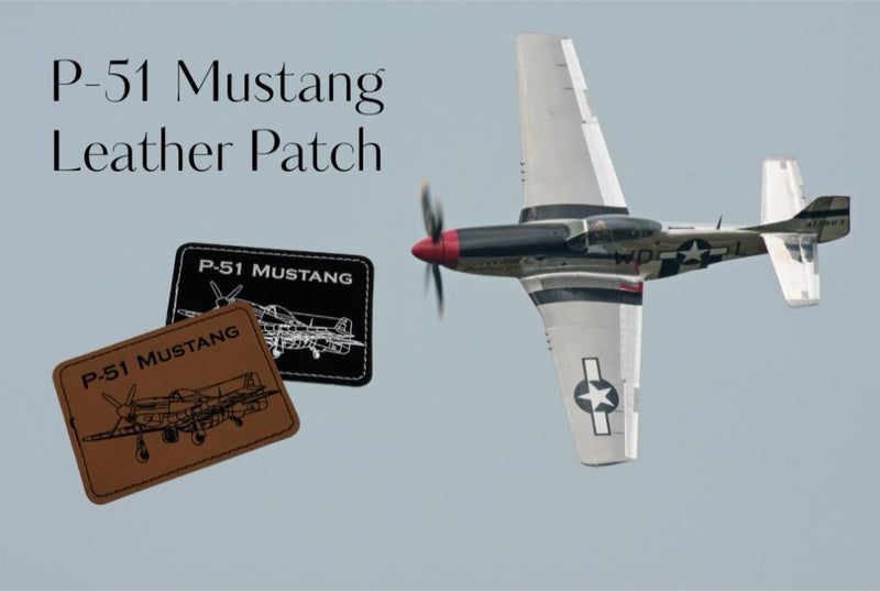 P-51 Mustang, Leather Patch, Adhesive Back, 2 Colors, WW2 Fighter Aircraft Patches