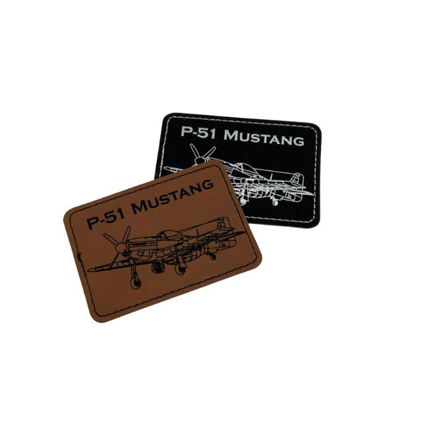 P-51 Mustang, Leather Patch, Adhesive Back, 2 Colors, WW2 Fighter Aircraft Patches