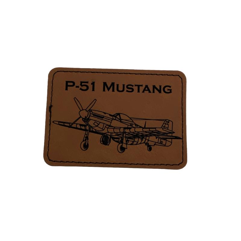 P-51 Mustang, Leather Patch, Adhesive Back, 2 Colors, WW2 Fighter Aircraft Patches