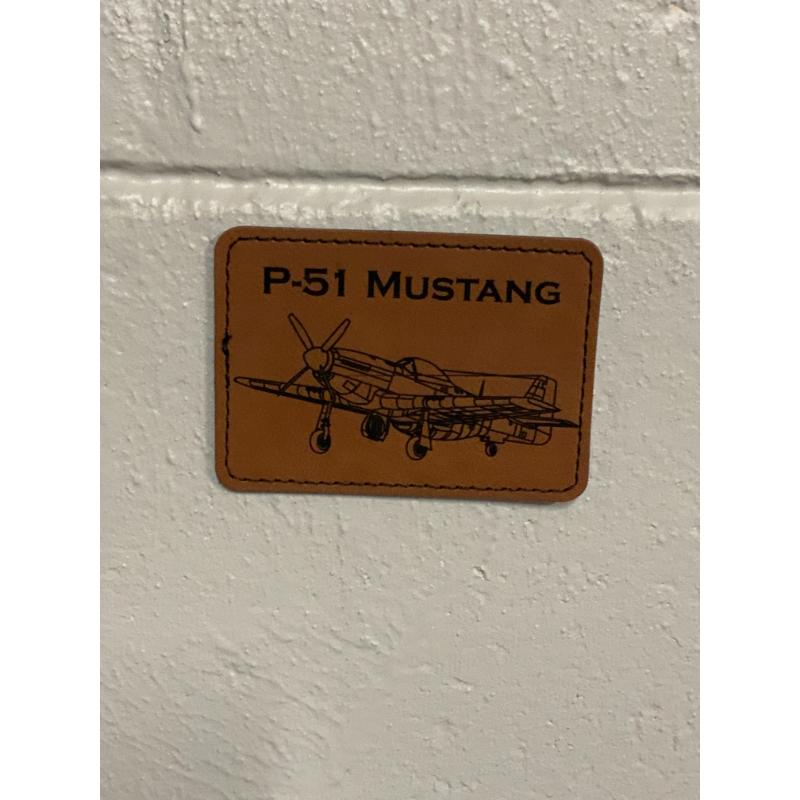 P-51 Mustang, Leather Patch, Adhesive Back, 2 Colors, WW2 Fighter Aircraft Patches