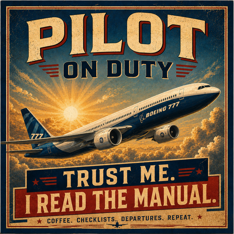 Pilot on Duty Sign | Trust Me I Read The Manual | Vintage Aviation