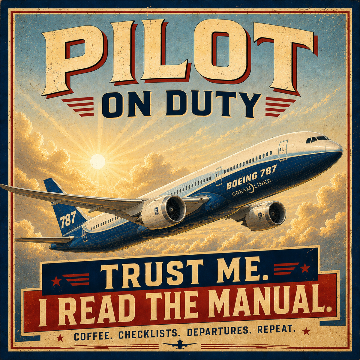 Pilot on Duty Sign | Trust Me I Read The Manual | Vintage Aviation