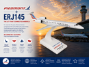 Model airplane with Piedmont Airlines branding against a sunset airport backdrop