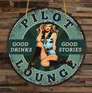 Pilot Lounge Pin Up Girl, Metal Wall Sign, 8"