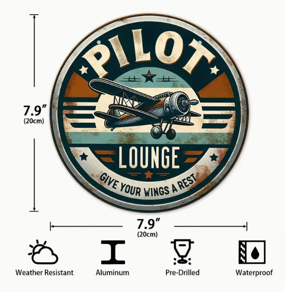 Pilot Lounge Retro Aluminum Sign