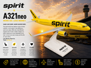 Model airplane with Spirit Airlines branding against a sunset airport backdrop