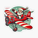 Santa in Plane Holiday Sticker Red