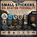 A promotional graphic for a set of small aviation-themed stickers. The design features a vintage, distressed tan and dark blue background with bold text reading 'SMALL STICKERS.