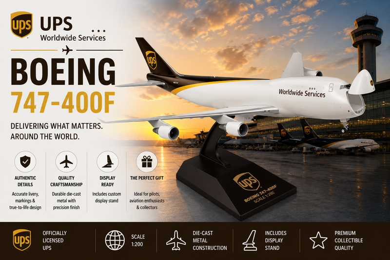 【レア】UPS　貨物機模型　B747-F　　　　　 P UPS 747-400F 1/200 Airplane Model With Landing Gear Boeing Scale