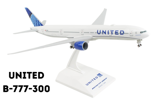 SkyMarks United 777-300 1/200 scale model with stand and gear