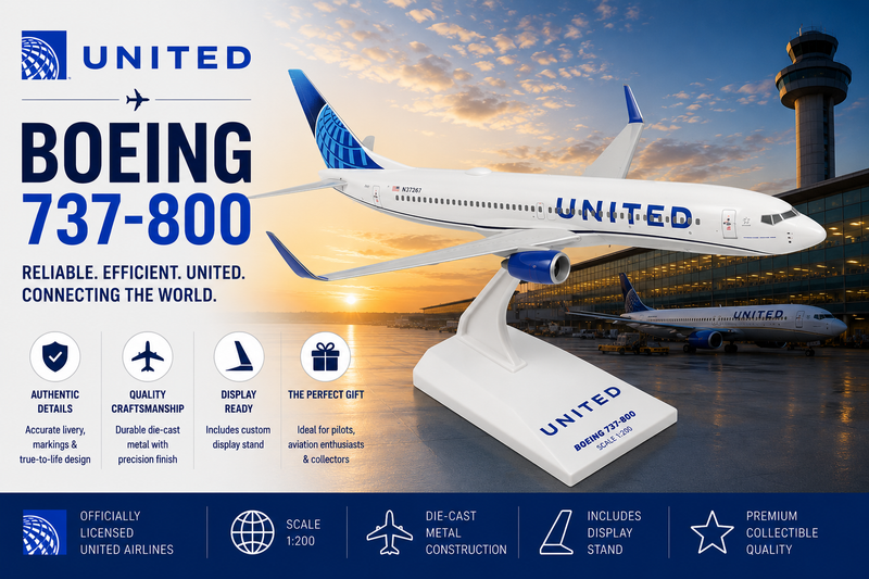 SkyMarks United Airlines Boeing 737-800 Die-Cast Model 1:130 Scale