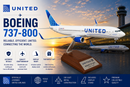 United Airlines Boeing 737-800 model airplane with sunset background