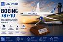 United Airlines Boeing 787-10 model airplane with sunset airport background