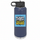 Flight Attendant AKA Fight Club Referee sticker on a navy blue water bottle on a white background