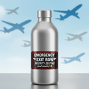 Flight Attendant Emergency Exit Row glossy vinyl sticker on a metal water bottle