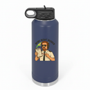 More Right Rudder CFI sticker applied to a navy blue pilot water bottle on a white background