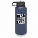 Best Flight Instructor Ever CFI sticker applied to a navy blue pilot water bottle